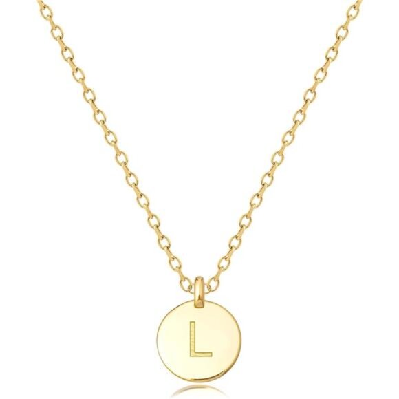 Initial Necklaces for Women Disc Pendant L - Picture 1 of 7